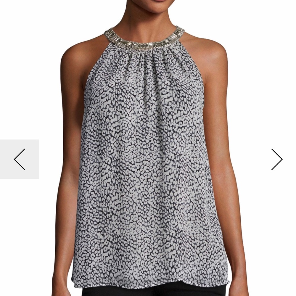 Katella Embellished-Collar Sleeveless Top, Black